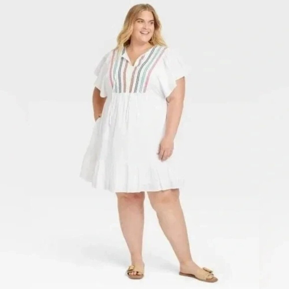 Knox Rose Women's Kimono Short Sleeves Embroidered A Line Dress comfy NWT
